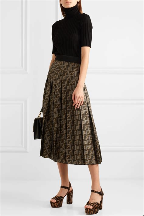 fendi skirt with plaid blouse|fendi pleated midi skirt.